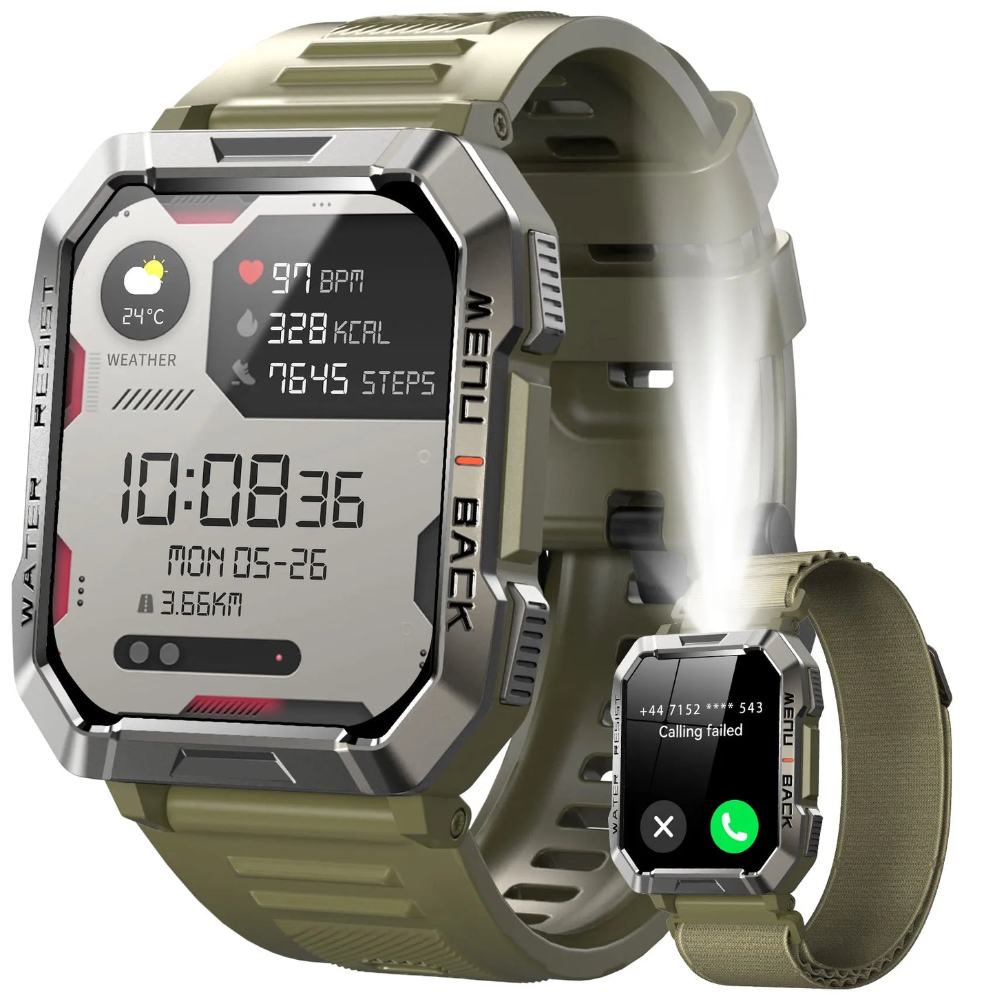 Blackview New Smart Watch 2.01'' HD Display Outdoor Men's Watches/with Emergency Lighting Bluetooth Call Waterproof Smartwatch