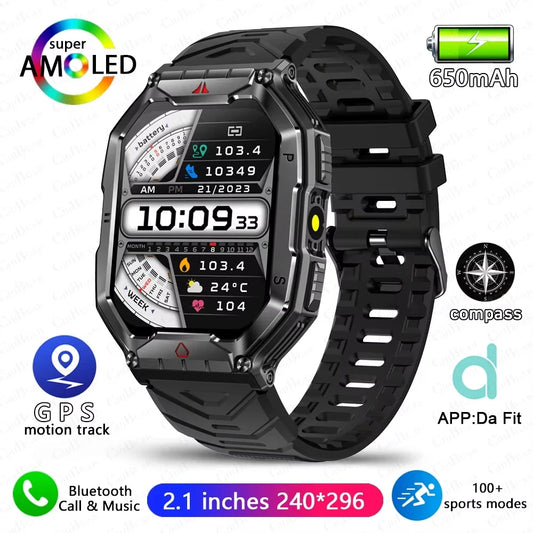 Multi Sport Smart Watch Men Outdoor Compass LED Flashlight/650mAh Large Battery 2.01" HD Display Heart Rate BT Call Smartwatch