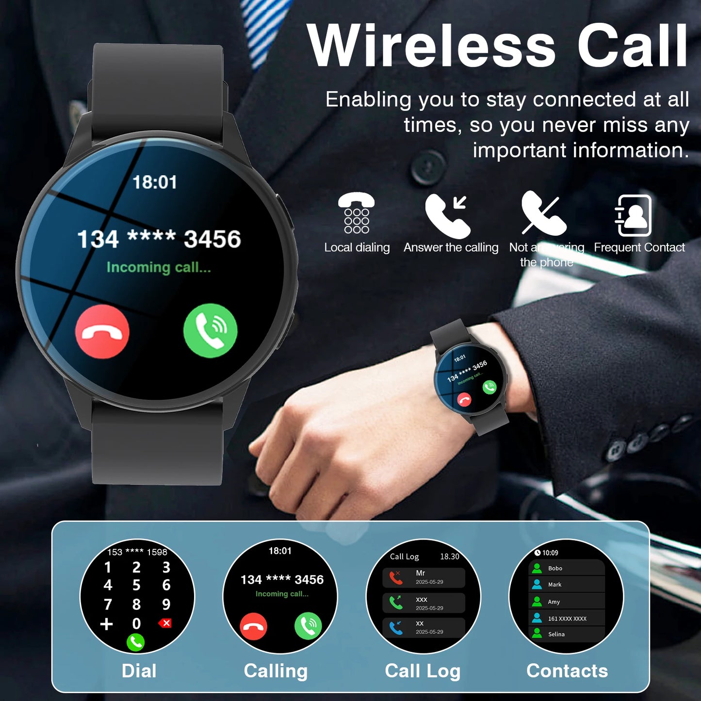 New Smart Watch Men 1.52" HD IPS Screen Bluetooth Call/Fitness Tracker Heart Rate Monitor Sports Smartwatch