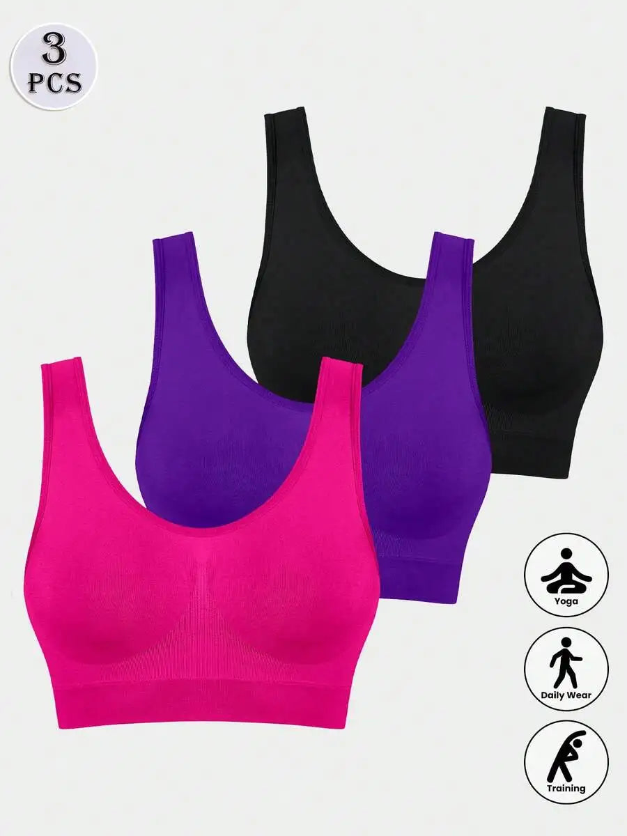 3 Packs Women Seamless Comfort Thin/Unlined Sports Bra Underwear