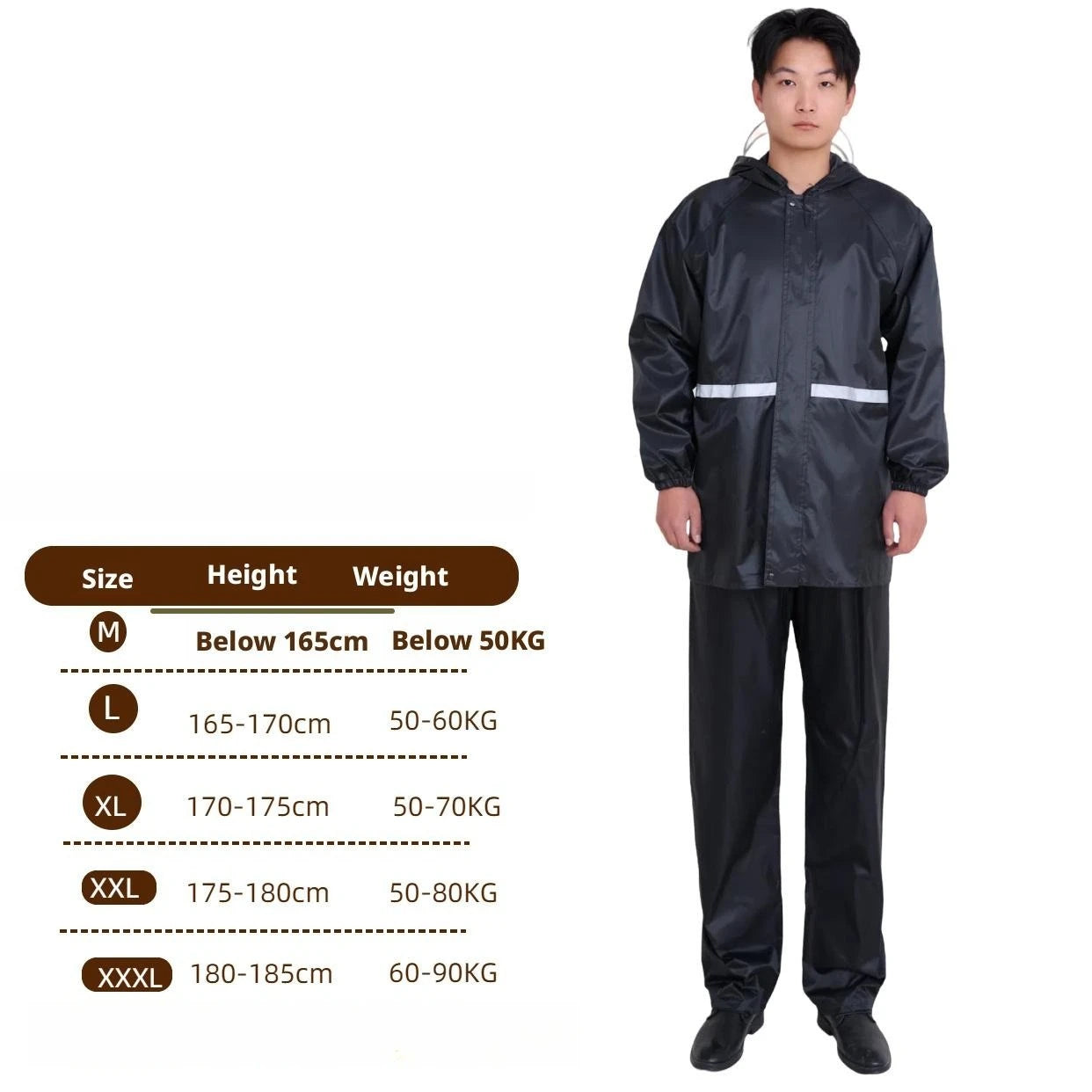 1Set Hooded Coat and Pant Rain Suit for Men Outdoor Waterproof/Rain Gear with Reflective Strip Motorcycle Riding Raincoat