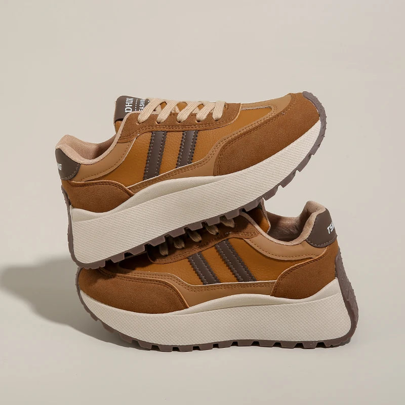 New Summer Autumn Women's Shoes With Thick Sole Casual Board Shoes/Spliced Sports Leather Surface Shoes For Students