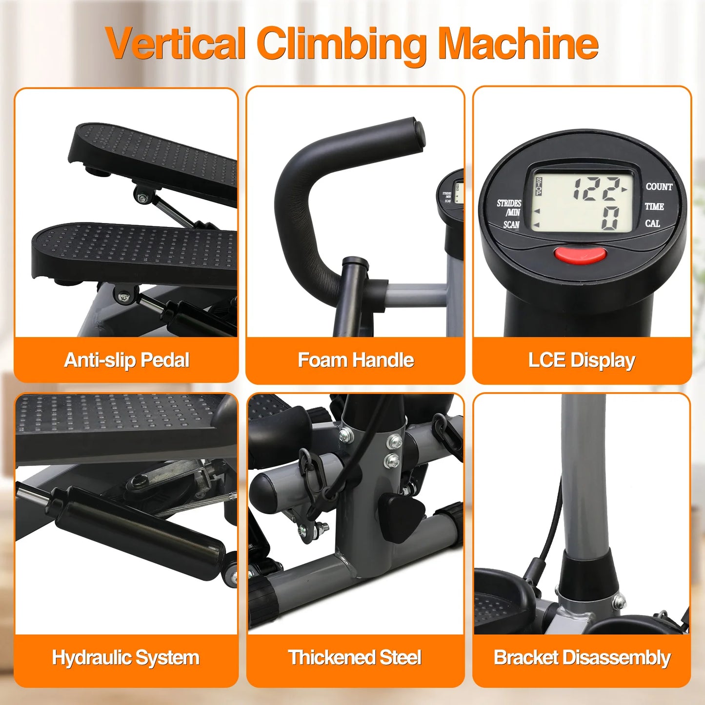 Exercise Stepper Machine Fitness Twist Stepper Stair Step with Handlebar/LCD Monitor Resistance Bands Cardio Workout Home Gym