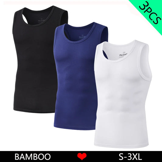3Pcs/Pack Solid Color Men's Tank Top Sleeveless Undershirts/Men Vest Gym T-Shirt High Quality Bamboo Fiber Man Singlets Sports