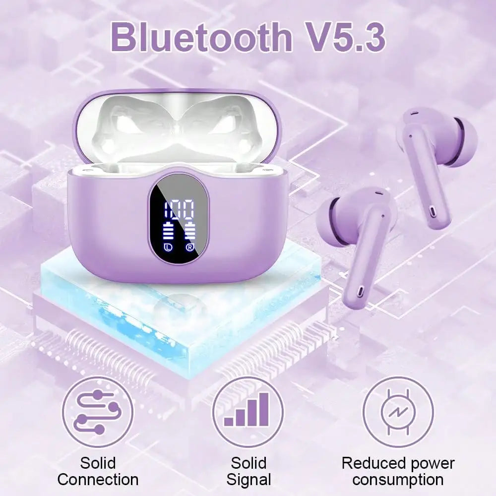 Ordtop Wireless Earbuds Bluetooth Headphones 48H Playtime Ear Buds/With LED Power Display, IPX7 Waterproof Bluetooth 5.4 Earphones