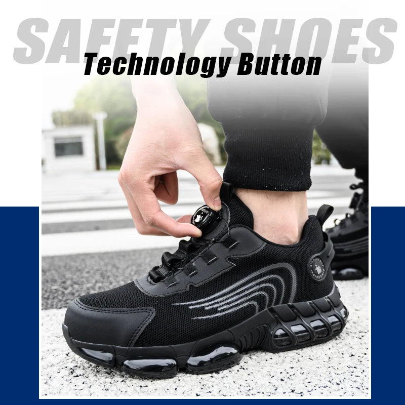 Steel toe cap, non-lacing, anti-impact/and anti-puncture casual work shoes