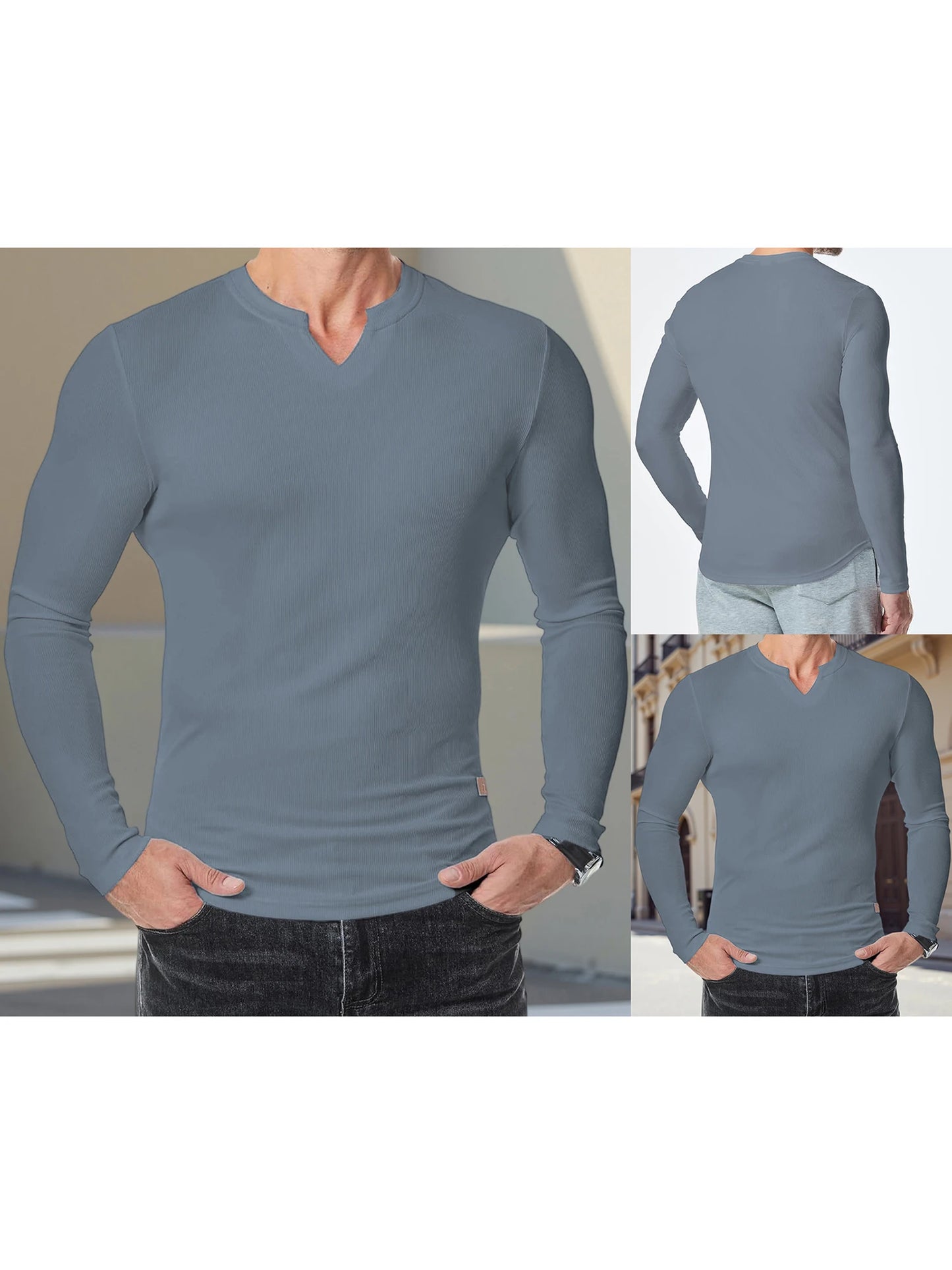 Men's Casual  Fit Long Sleeve Solid Color Muscle Shirts/Spring Fall Tops Fashionable Comfortable T-Shirts