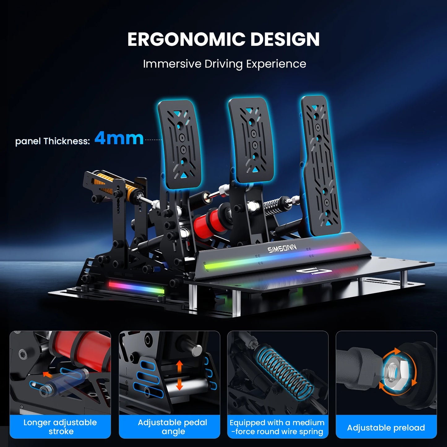 SIMSONN PRO X Ultra Sim Racing Pedals Pressure Sensor Pedal Support/VAM VAM RPO Vibration Motor PC Racing Simulator Pedals