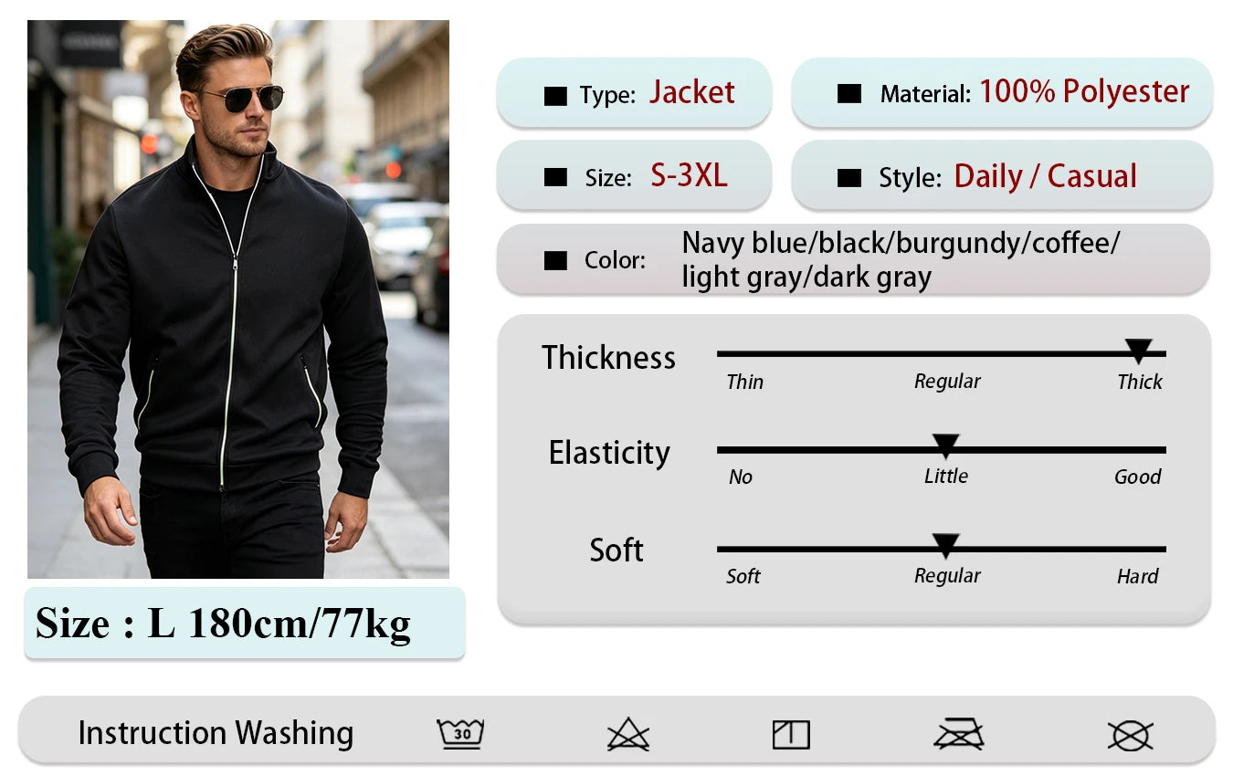 Men Running Track Jacket Contrast Trim Zip‑up Sports Coat Casual/Windproof Athletic Jacket Full Zip Stand Collar Workout Outerwear