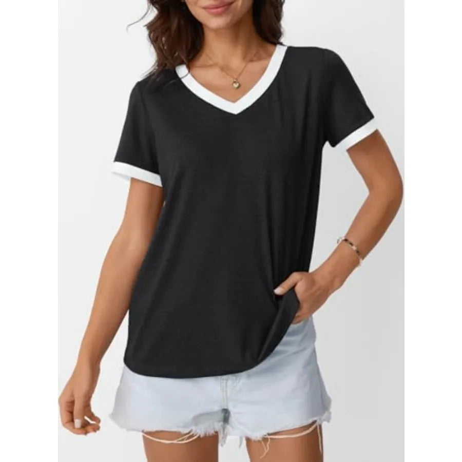 Women's Short Sleeve T-Shirts Summer Tops Casual Soft Tunic/V Neck Basic Workout Clothes Spring Fashion Outfits