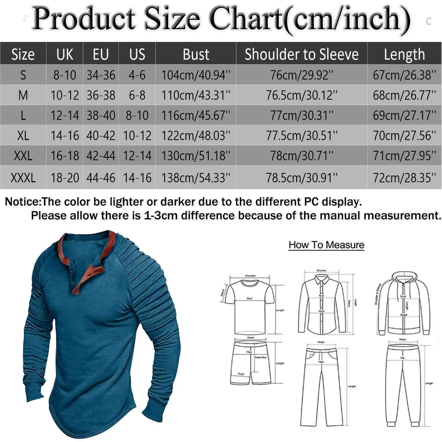 Men's Ruched Long Sleeve T-Shirts Sport Casual Half Button/Round Neck Pullovers Tops Vintage Loose Leisure Slim Clothing