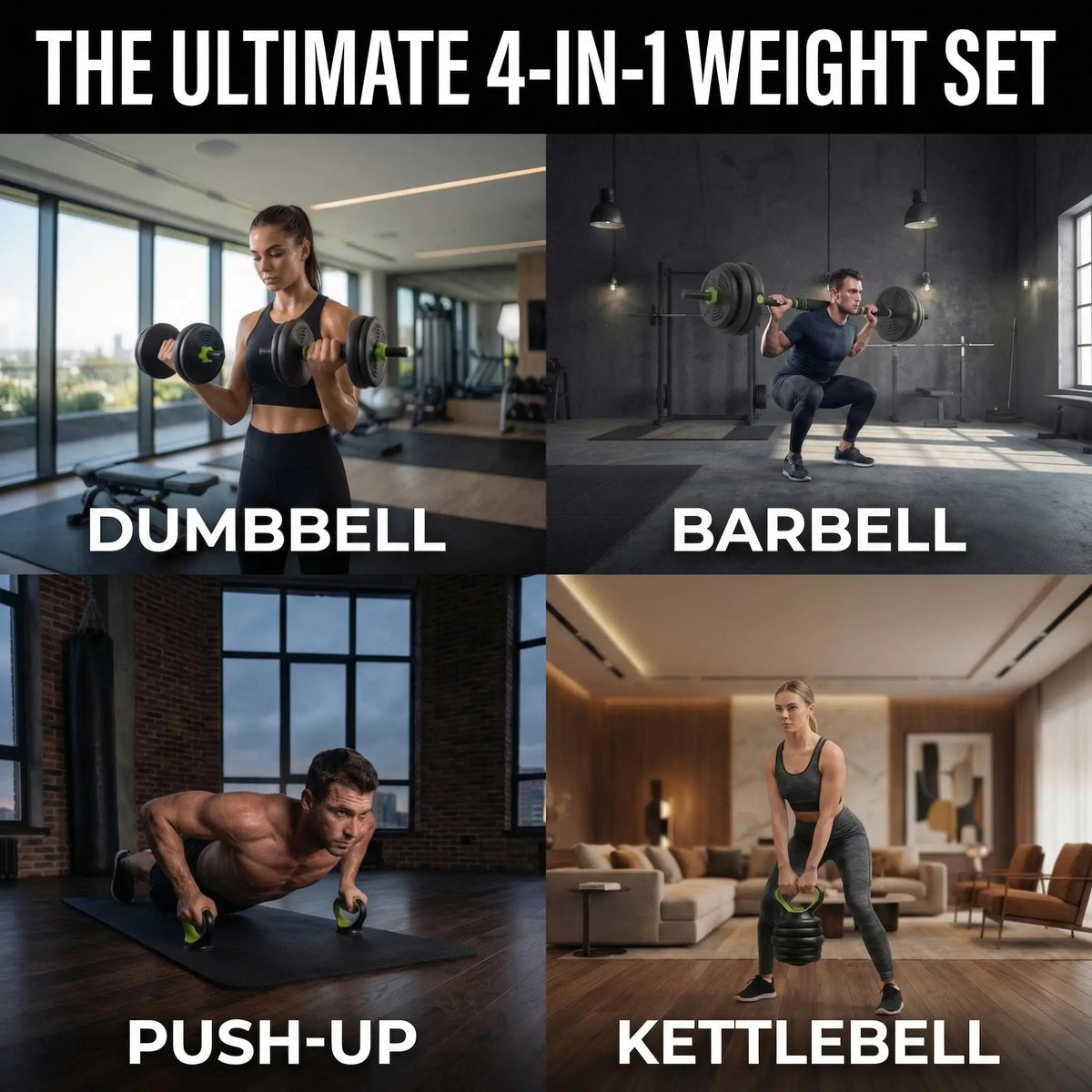 Adjustable Weight Set 44 Lbs, 4-in-1 Dumbbell Set/and Barbell Weight Set for Home Gym Converts to Kettlebell & Push-Up Stand