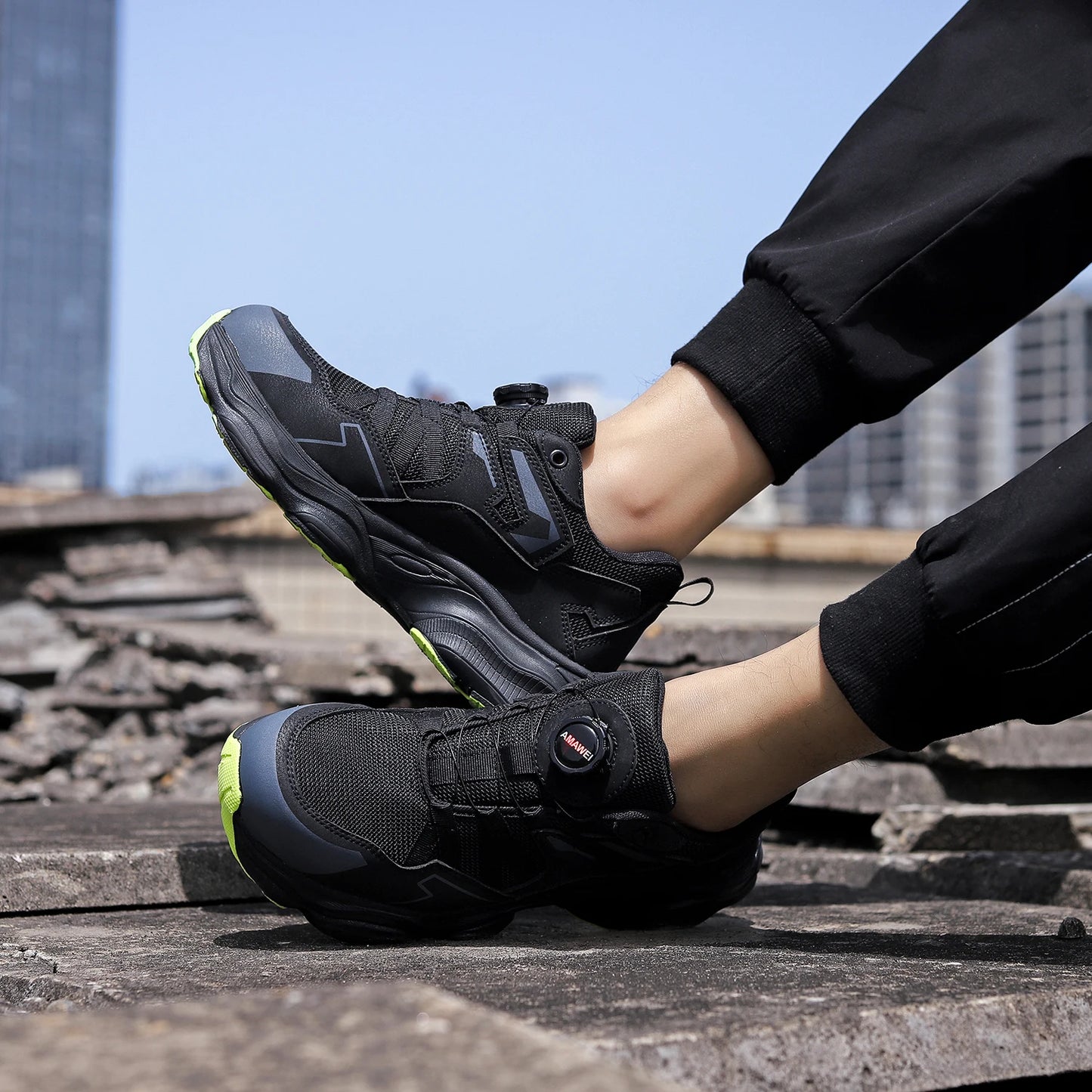 Rotating Button Steel Toe Safety Shoes for Men Lightweight/Work Sneakers Puncture Proof Work Shoes Construction Safety