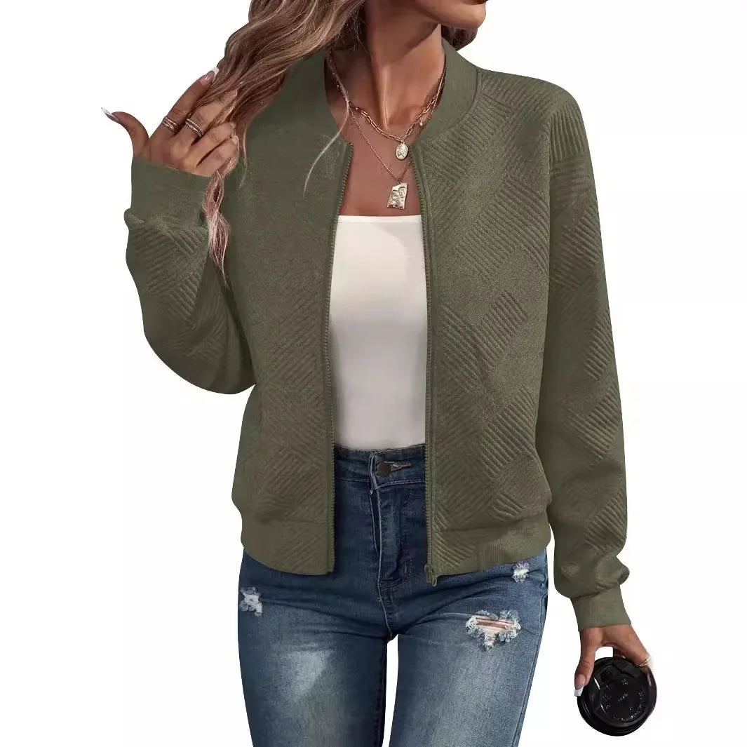 Autumn and Winter New Solid Color Zipper Jacket/with Collar Casual Coat for Women