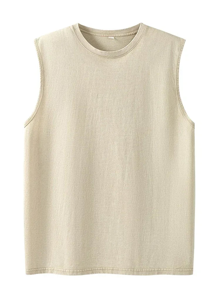 Men Tank Top 100% Cotton 230G Heavyweight Washed Vintage/Oversized Summer Street Casual Sleeveless Shirt