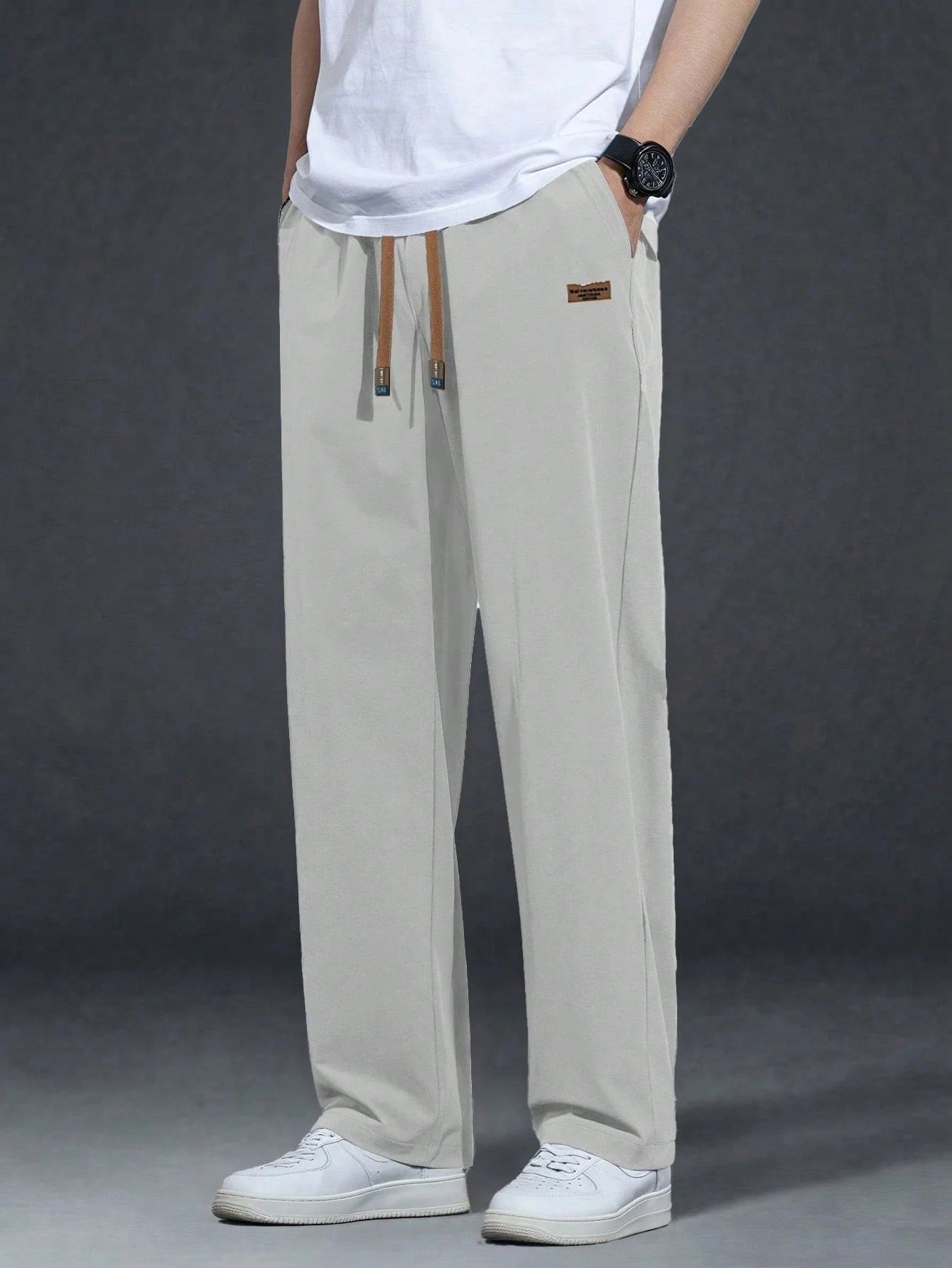 Men's Relaxed Fit Drawstring Waist Slant/Pockets Solid Color Casual Pants