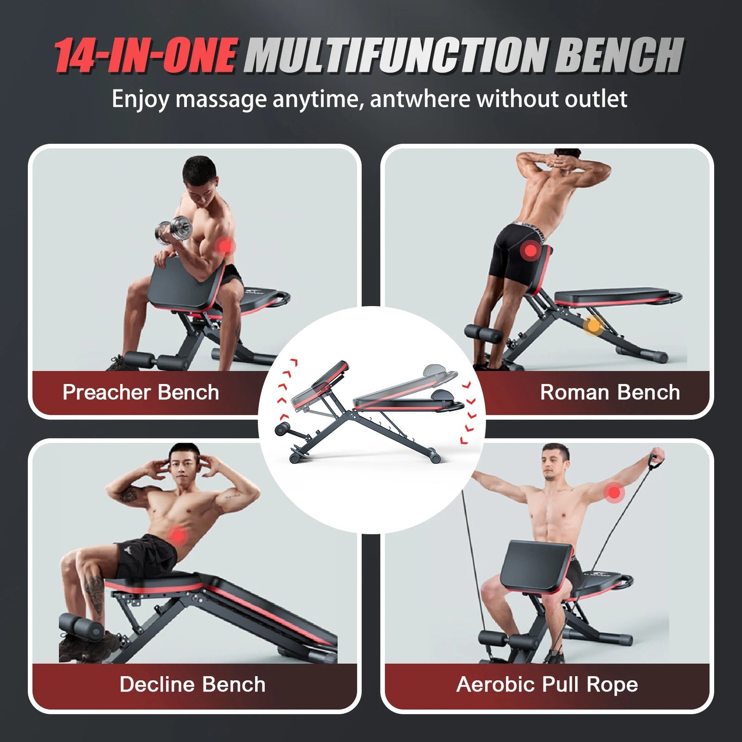 14-in-1 Foldable Dumbbell Bench Weight Pre-Assembled/ Multi-Functional 1000 lbs 6 Adjustable Levels for Full Body Workout