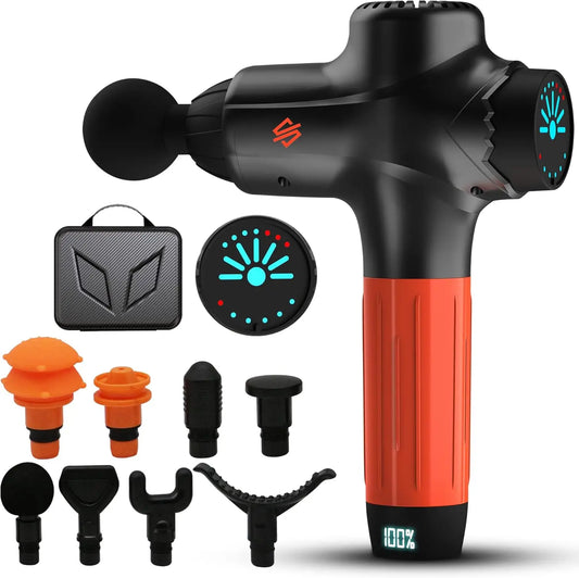 Portable Electric Massage Gun 7 Speeds, 8 Heads/4800mAh Battery, Low Noise Deep Tissue Massager