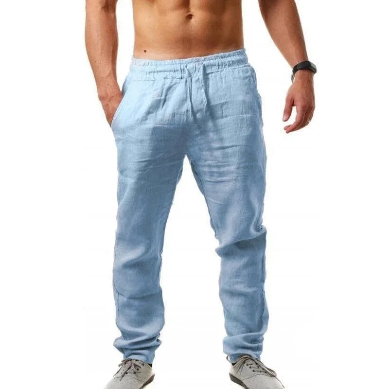 Men's Cotton Linen Pants Male Autumn New Breathable/Solid Color Linen Trousers Fitness Streetwear S-3XL