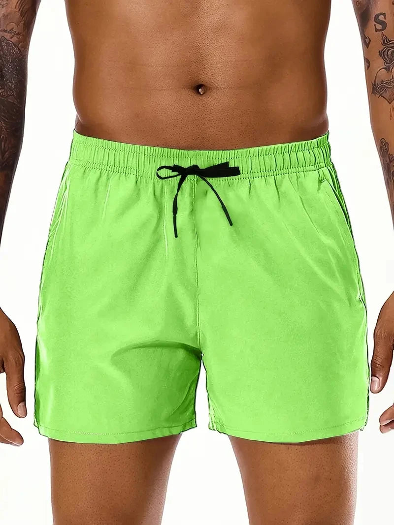 Men New Summer Beach New Models Solid Color Fashion/Leisure Comfortable Elastic Waist Double Pockets Cool Sports Shorts