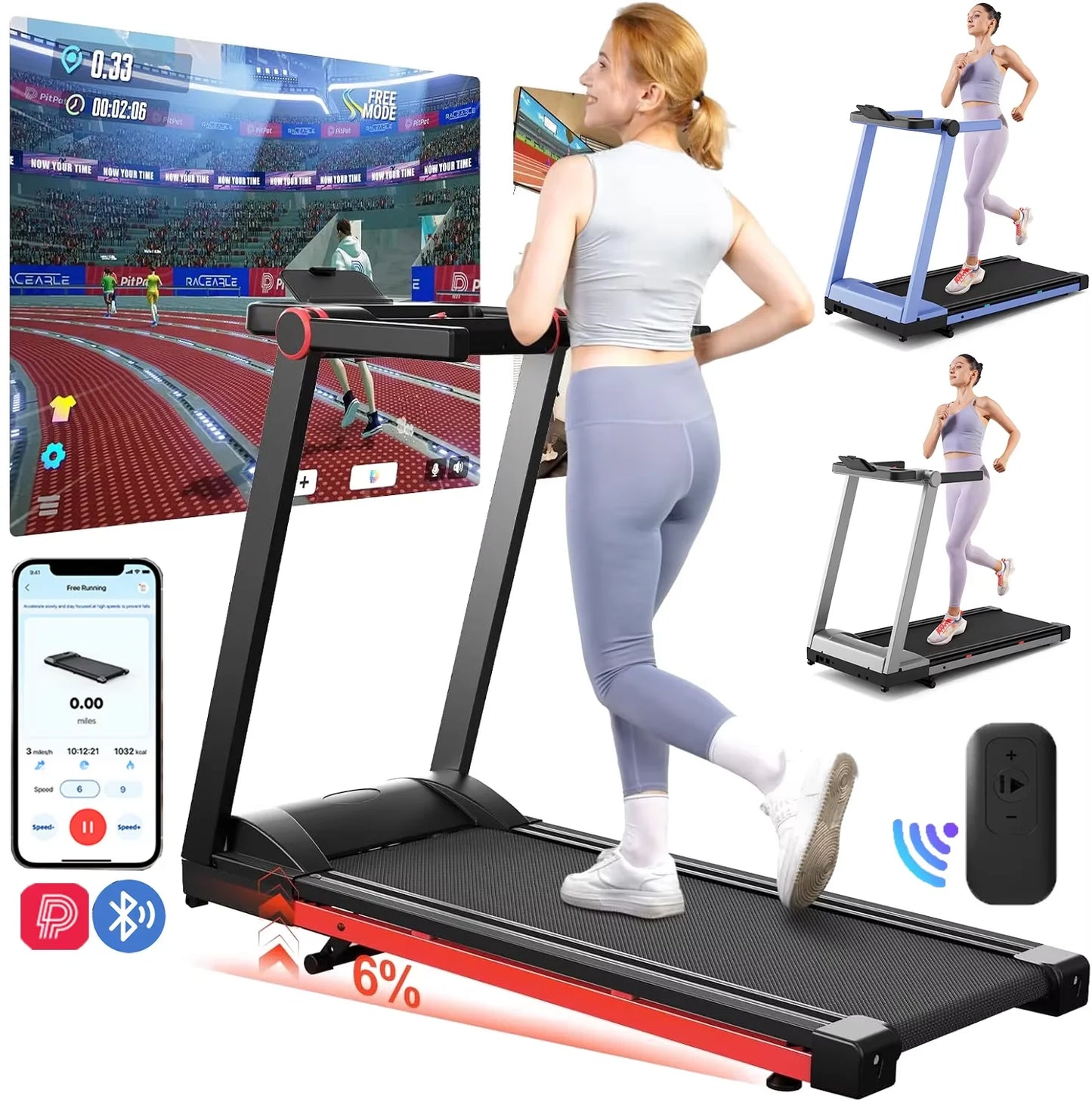 3.5HP Foldable Treadmill 350lbs Adjustable 6% Incline Walking pad/for Home/Office LCD APP Data Treadmills 10MPH Exercise Machine