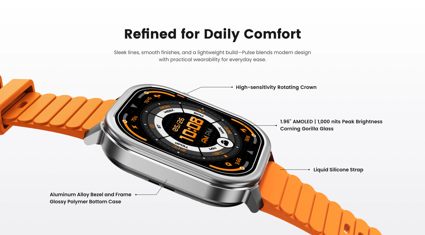 Original KOSPET PULSE Smart Watch Men Women 1.96" AMOLED BT Call/IP68 Waterproof 180 Freestyle Training Modes Fitness Monitoring
