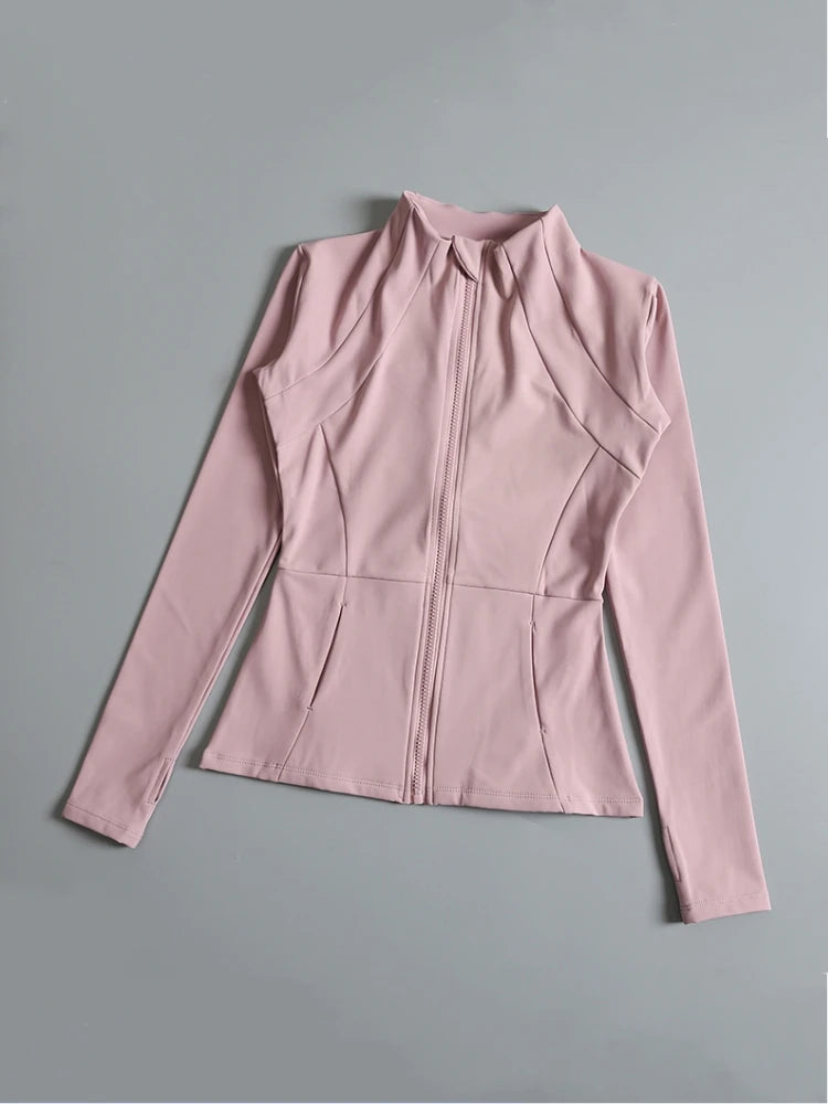New yoga wear ladies coat round high elastic loose exercise/yoga fitness long sleeve stand-up collar yoga tops