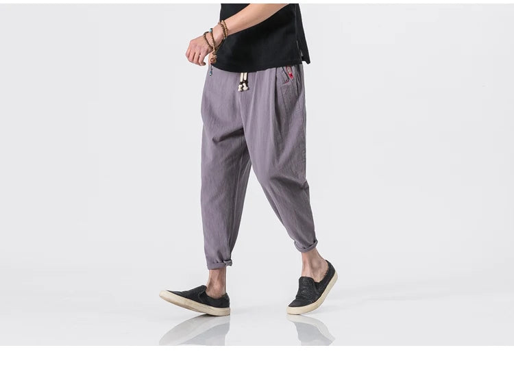 Cotton Joggers Men Solid Men's Harem Pants Summer Fitness/Casual Cropped Pants Men's Trousers Streetwear Slim Male Pants