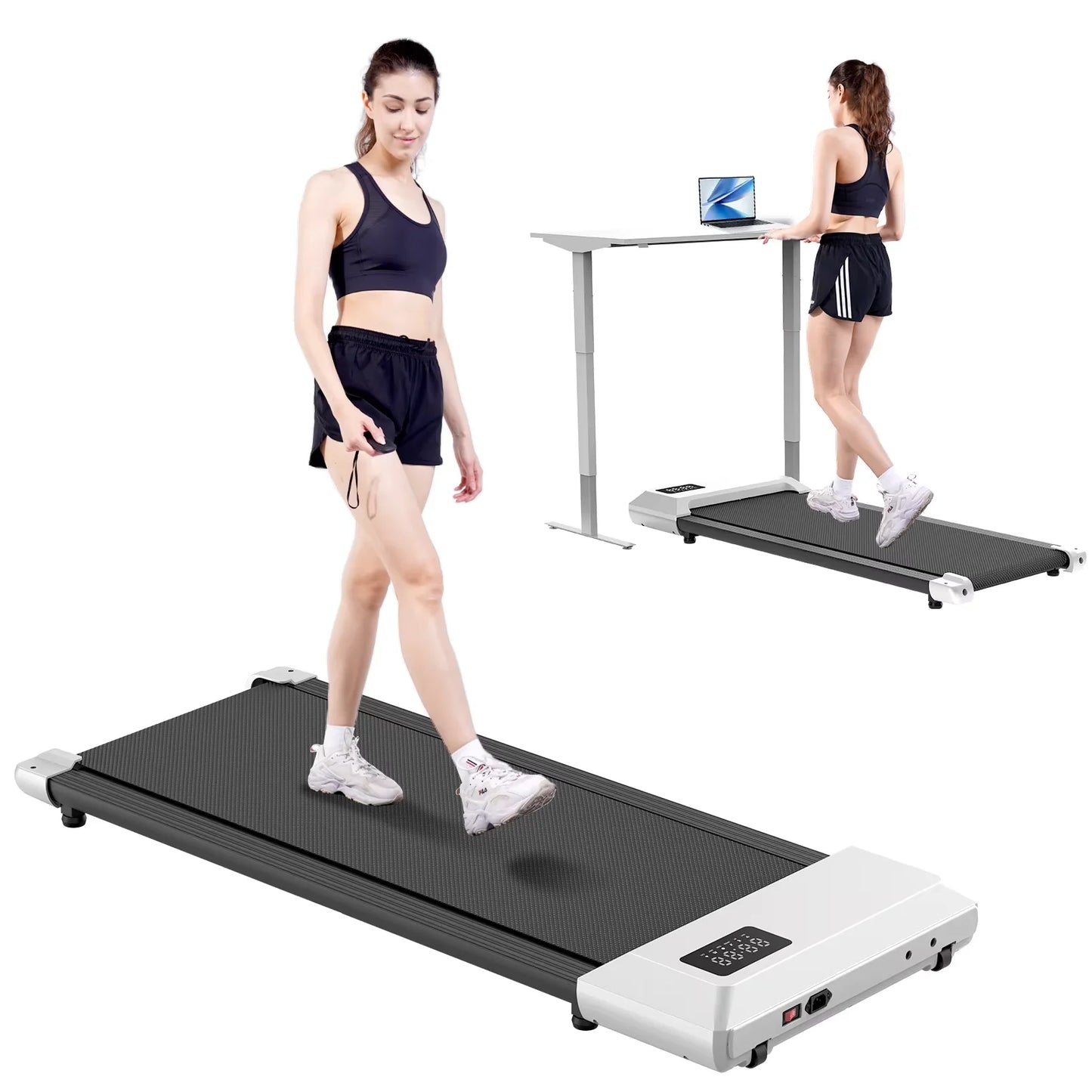 2in1 Walking Pad Mini Treadmill Portable for Home&Office/Under Desk LCD Screen Max 300lbs Quiet Treadmills Exercise Machine