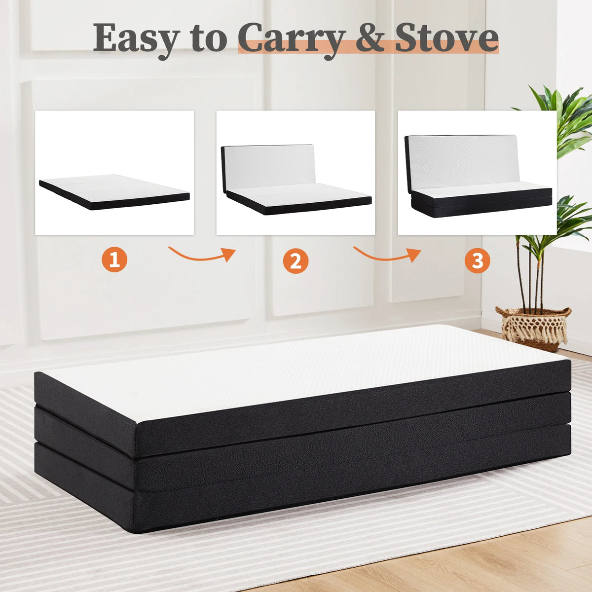 JHK 3-4Inch Soft Mattress Tri-Fold Memory Foam Mattress with Collapsible/and Washable Cover Portable Floor Bed for Travel Yoga