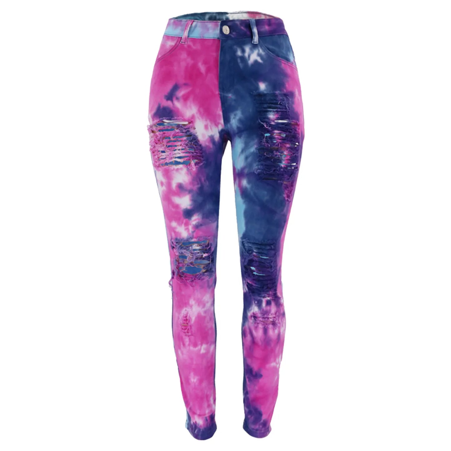 Women's Wash Light Leggings Color Dye Printing/Two Color Gradient Tie Dye Denim Pants