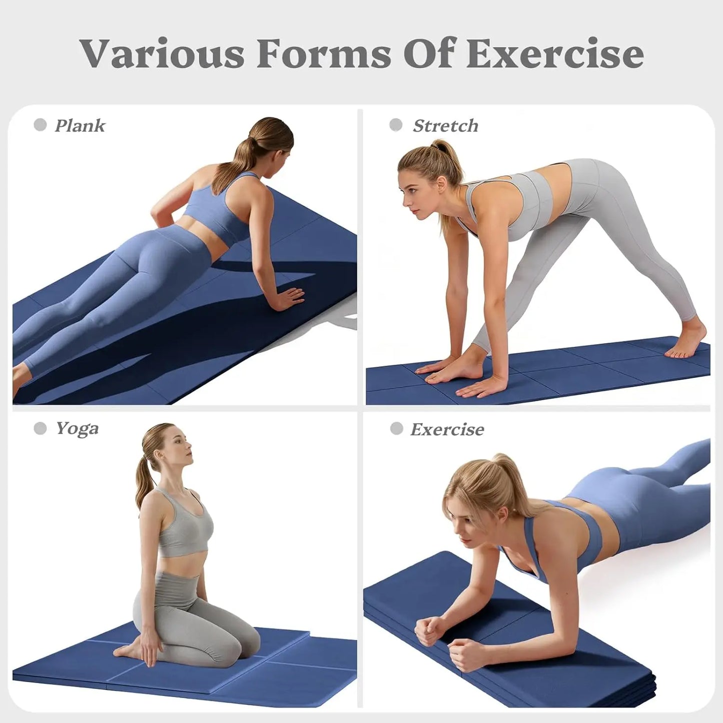Foldable Yoga Mat Non Slip, 72x24in Extra Wide Thick Exercise Mat/with Carrying Strap for Stretching Gym Home Workouts