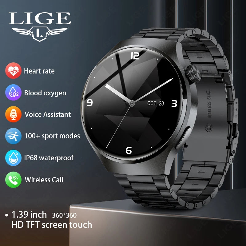 LIGE NFC Smart Watch HD Screen Temperature Monitoring Sports Watch/Bluetooth Call IP68 Waterproof GPS Smartwatch