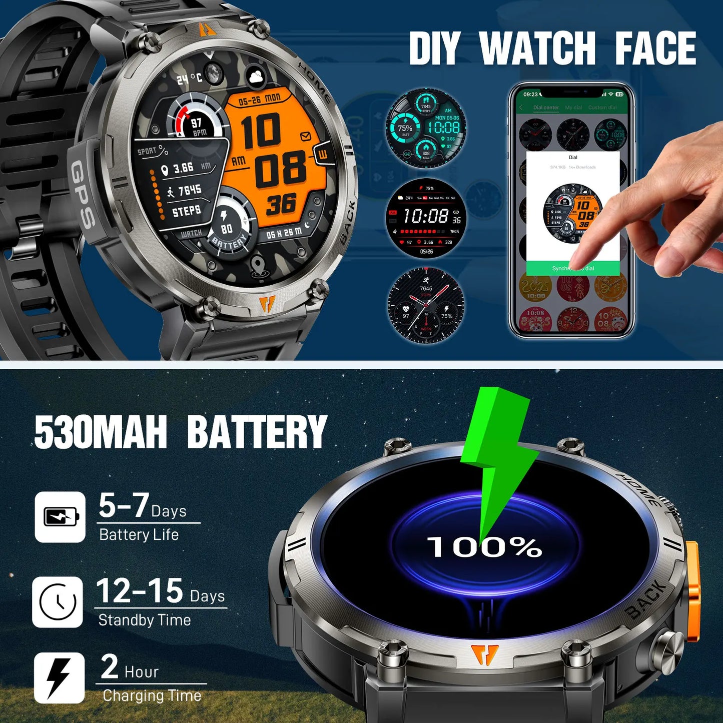 EIGIIS KE3 New Bluetooth Call smartwatch for men Full Touch Screen/With Health Monitor heart rate Flashlight Smart watch