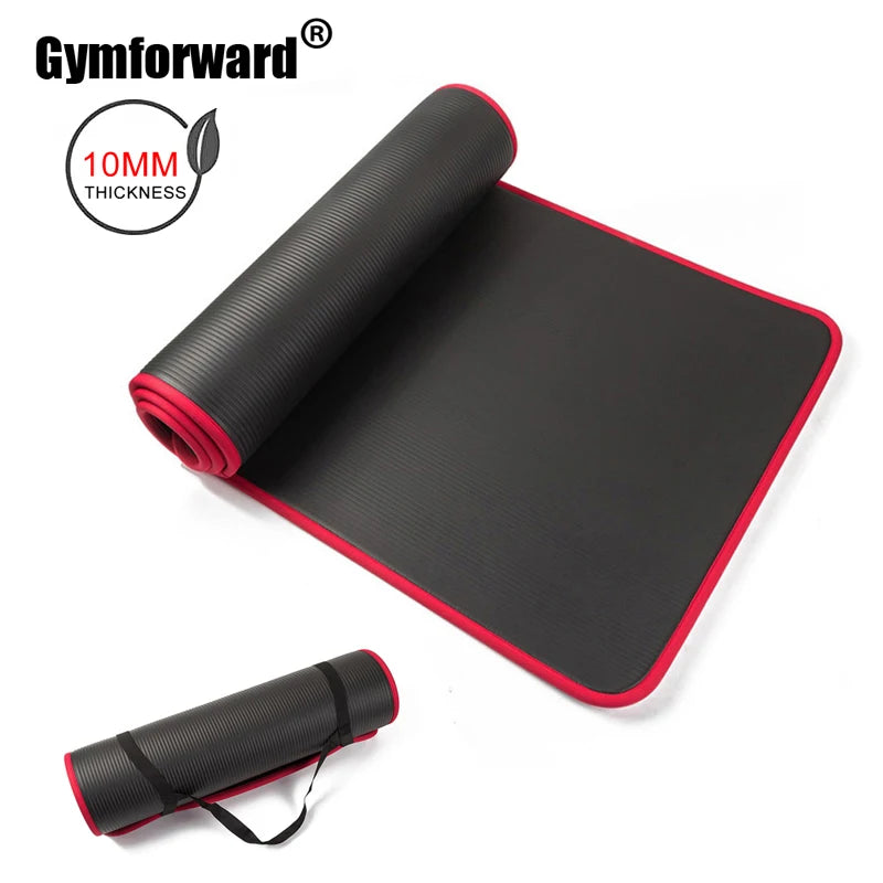 10mm Non-slip Anti-Tear Yoga Mat Thick Fitness Pilates Exercise Mat/Home Workout Sport Cushion Gymnastic Pad with Carrying Strap