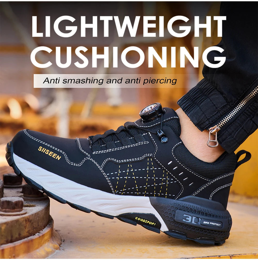NEW Work Safety Shoes for Men Steel Toe Cap 4.0 KEVLAR Rotating Button/Work Sneakers Anti-smash Puncture-Proof Shoes Work Boots