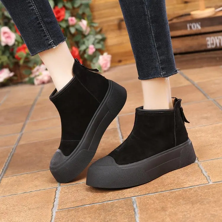 Women's Autumn/Winter Retro Height-Increasing Ankle Boots/Suede Chunky Sole Chelsea Boots, Platform Versatile Women's Boots