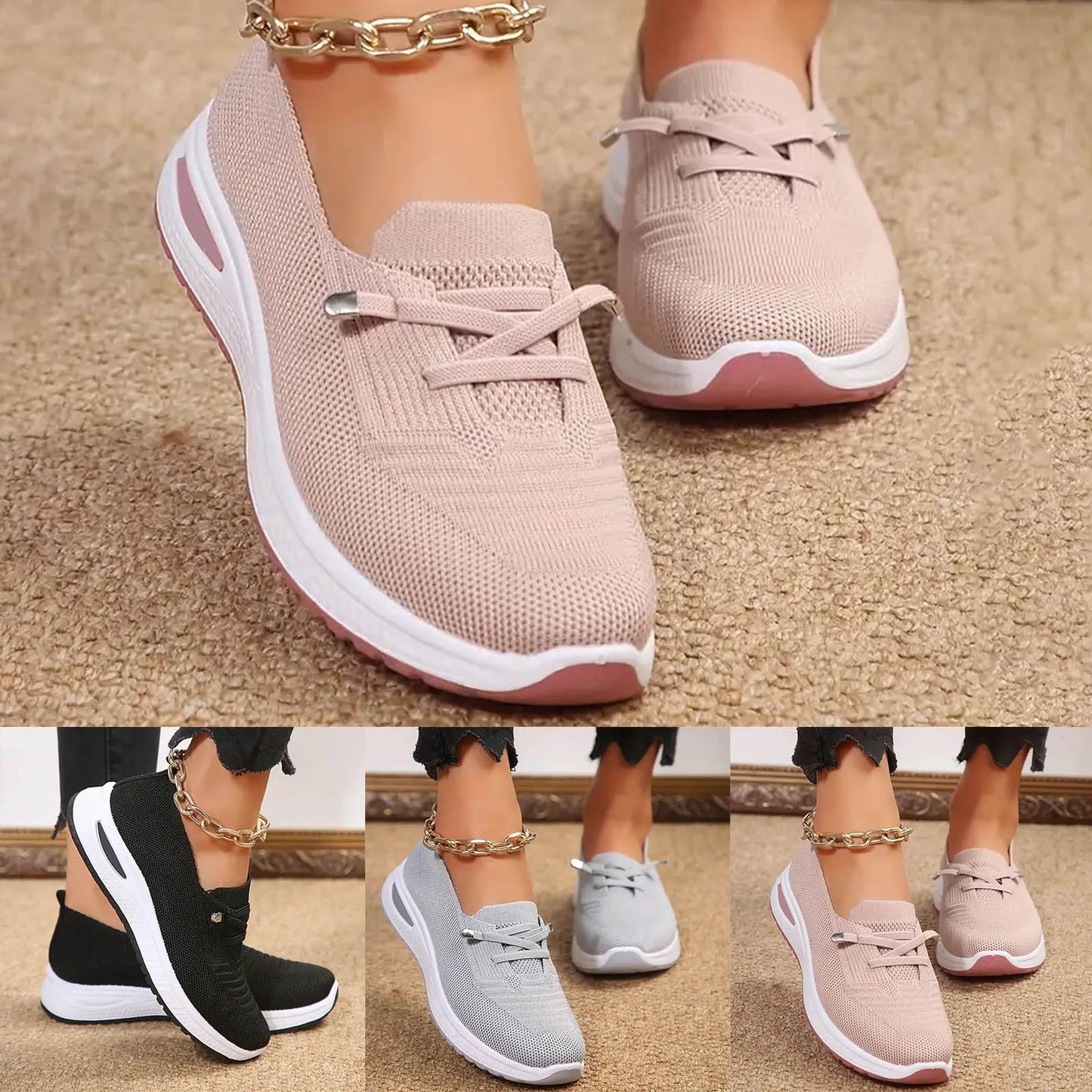 Women's Casual Shoes Lightweight Tennis Running Sports Shoes/Spring Summer Mesh Shoes Soft Breathable Comfortable Flat Shoes