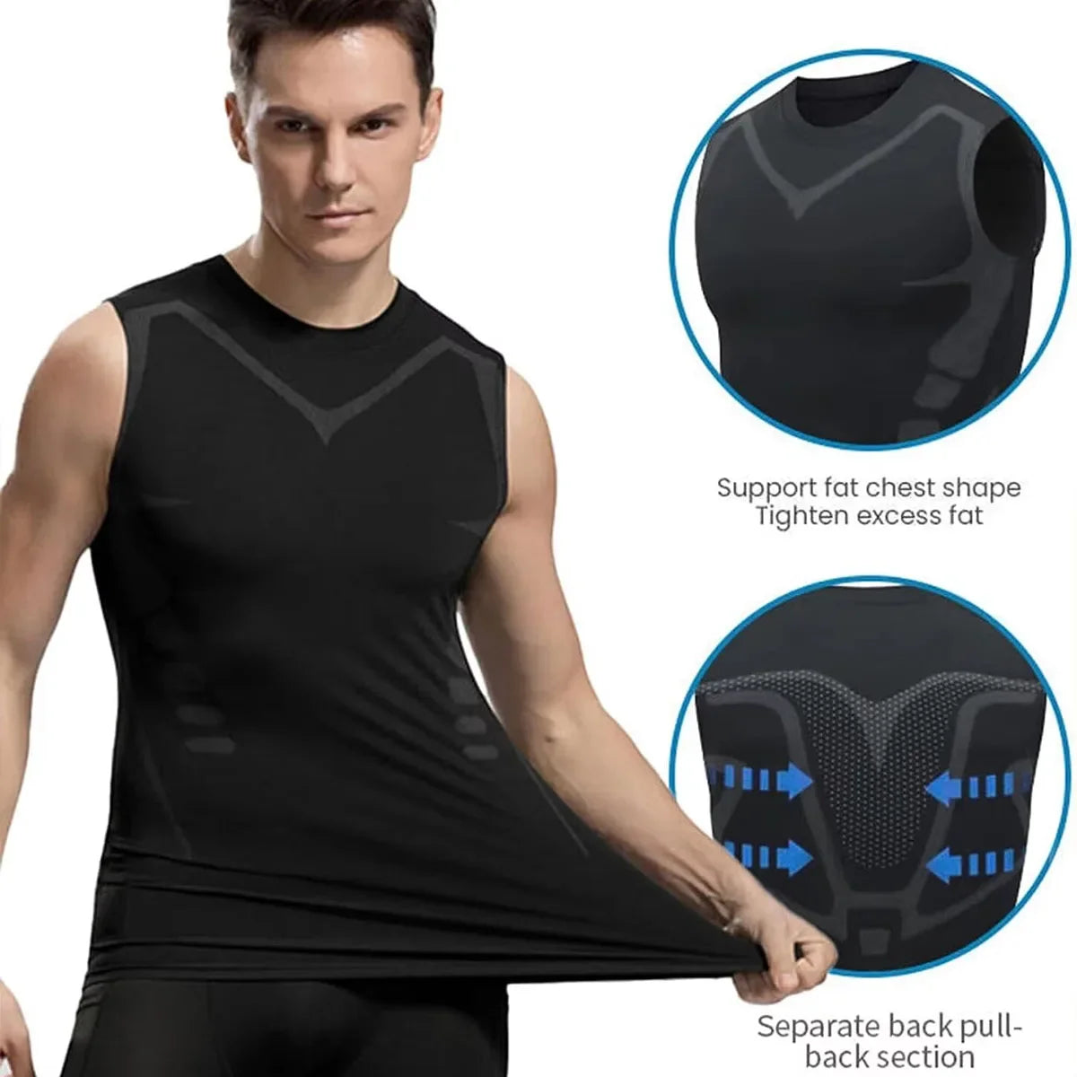 Summer Men Shapewear Ionic Shaping Vest Sleeveless Shirt Tight/Compression Shirts Tank Top Body Shaper Breathable Ice Silk Vest