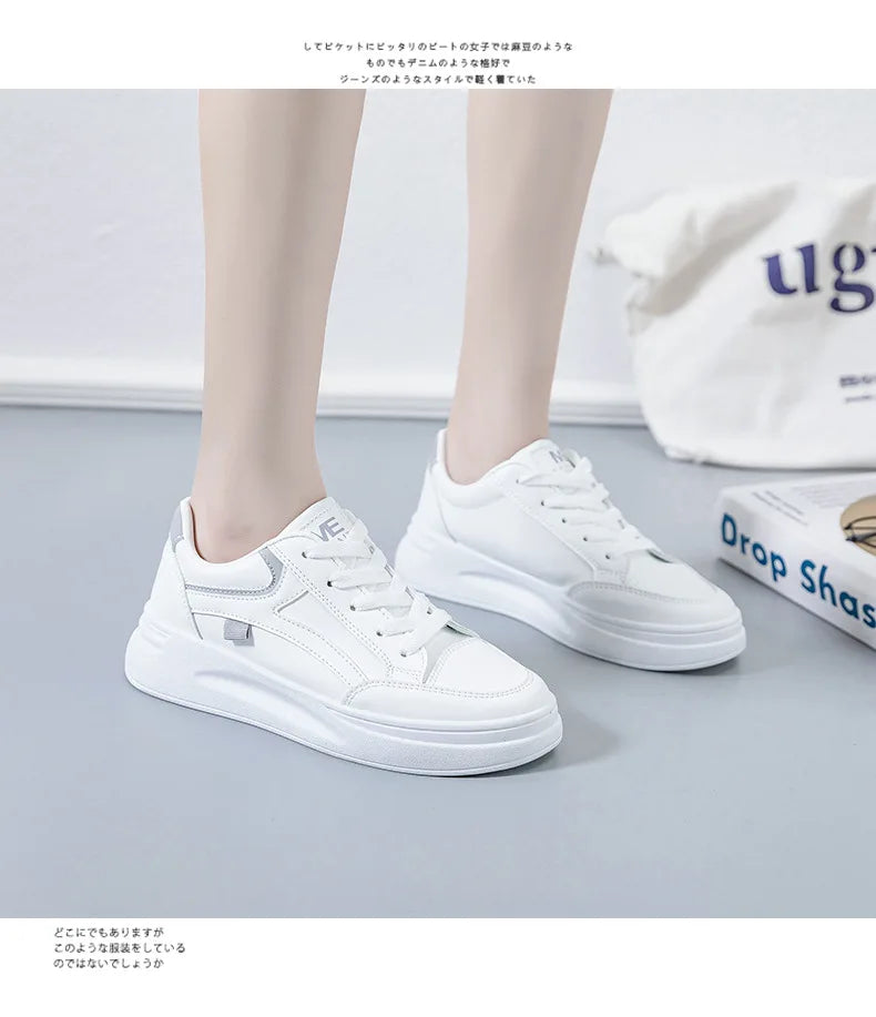 Outdoor Women Walking Shoes Skateboarding Shoes Women Sneakers/PU Leather Lace-Up Breathable Jogging Casual Sneakers