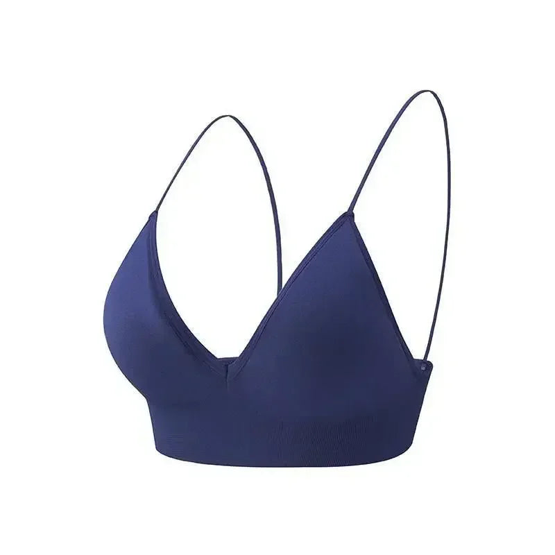 Women V Neck Seamless Triangle Cup Bra Camisole Breathable Gather Up/Chest Wrapped Underwear for Sports Fitness Yoga Casual