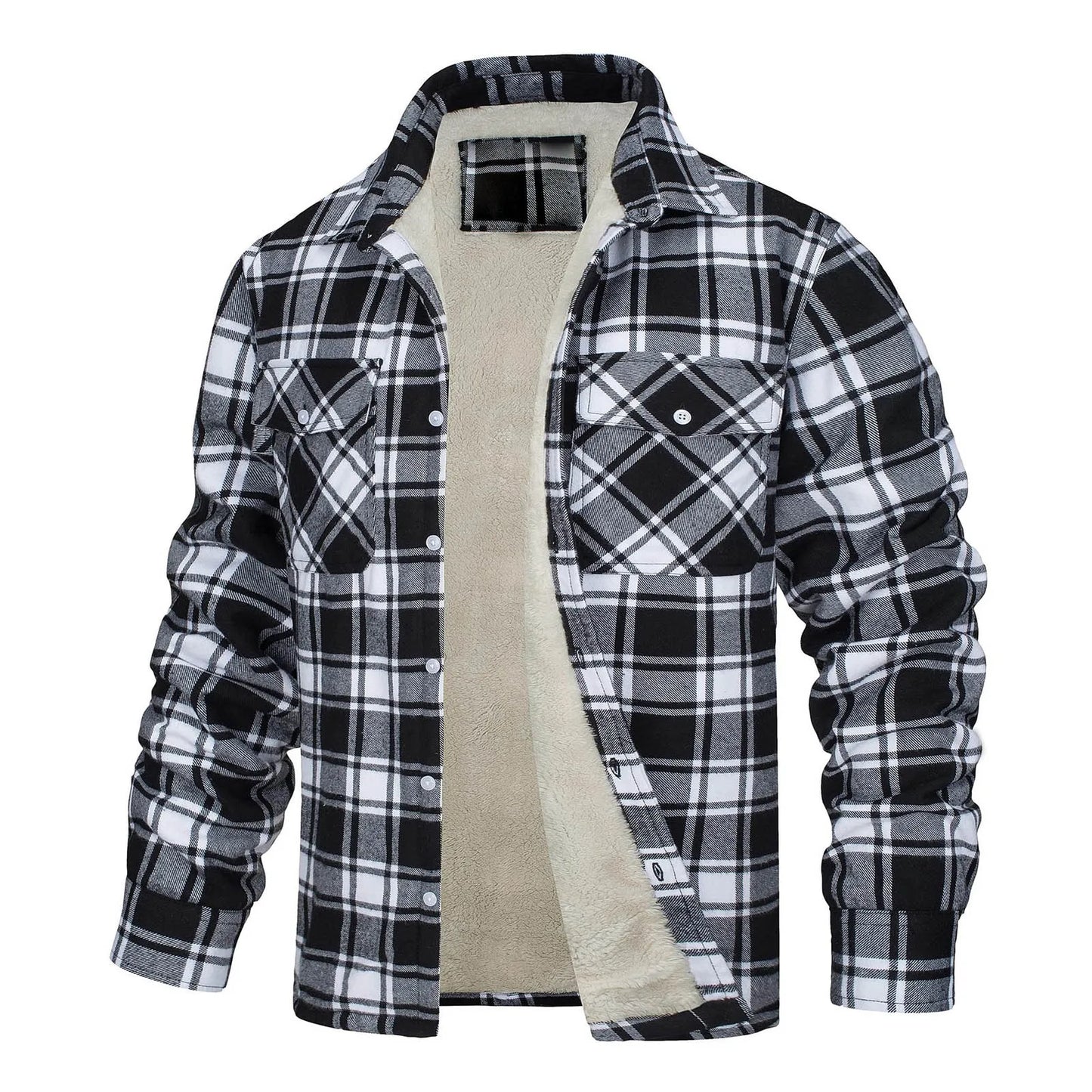 Men Fall Winter Jacket Plaid Print Soft Plush Long Sleeve/Single-Breasted Loose Thickened Casual Mid Length Men Coat