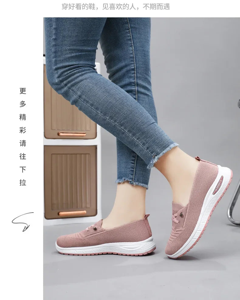 Women's Casual Shoes Fashion Breathable Walking Flat Bottom/Sports Shoes Women's Fitness Large Pink Women's Shoes