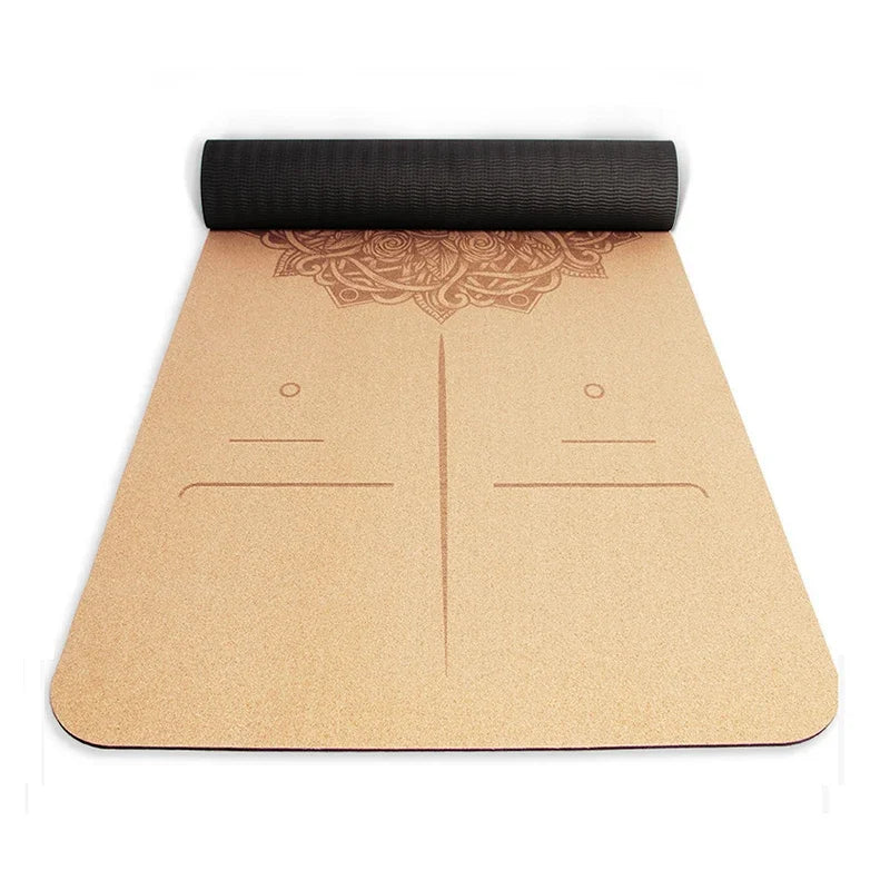 5mm Natural Cork TPE Yoga Mat 183*61cm Fitness Mats/Gym Pilates Pad Training Exercise Sport Mat With Position Body Line