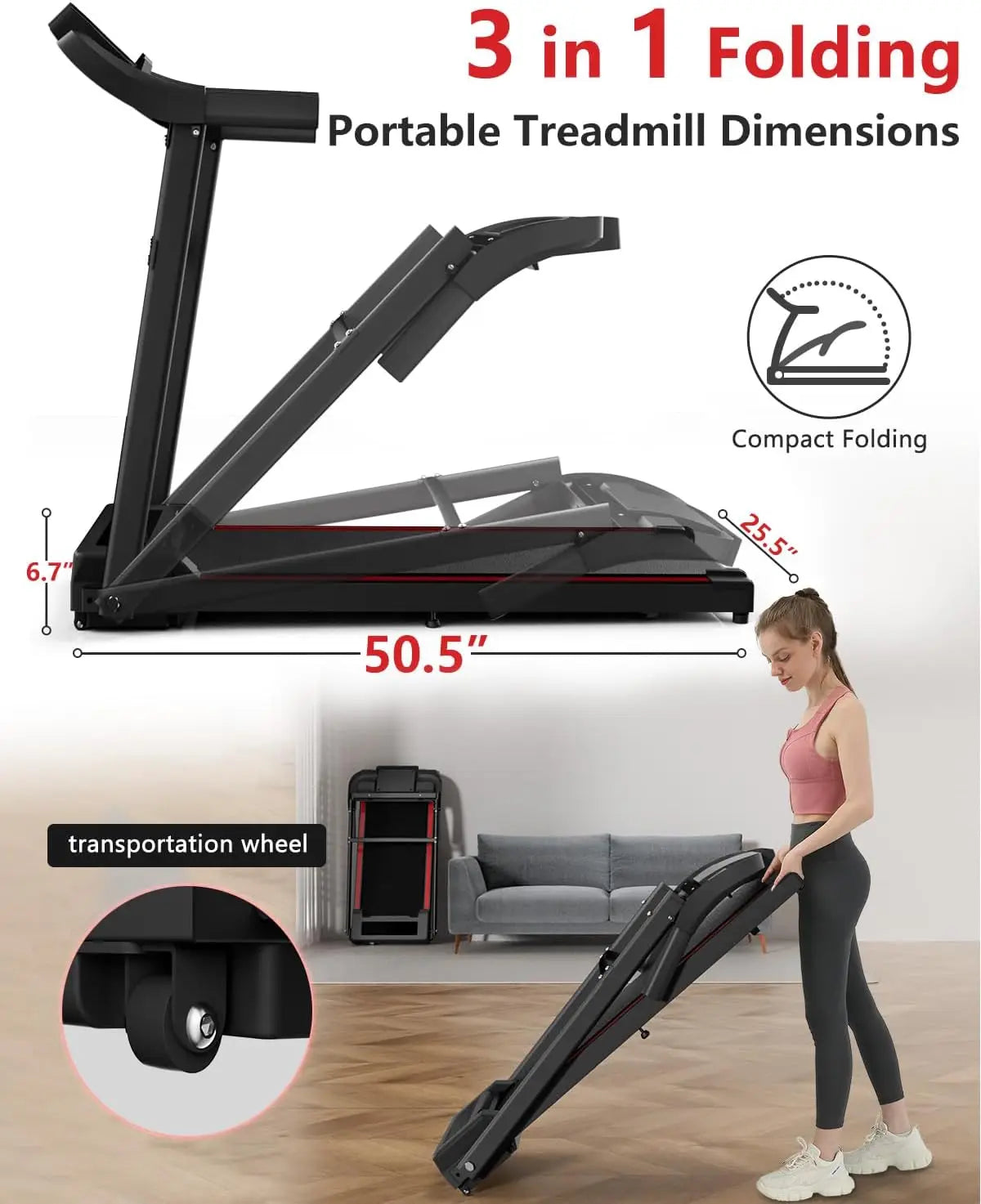 7.5 MPH, Quiet Treadmill for Home Use with Shock Absorption/16 Workout Modes, Portable Treadmill for Running Walking