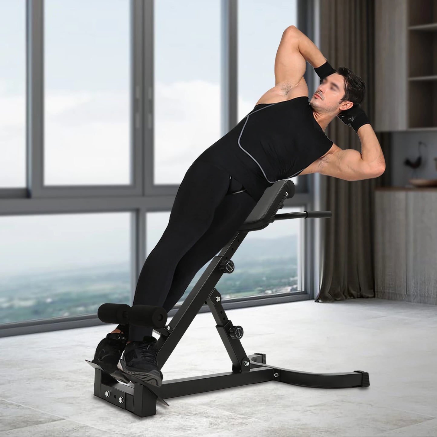 103*70*113 cm/ 40.55*27.55*44.48 in Black Home Fitness Workout/Roman Chair Hyperextension Back Extension Bench Adjustable