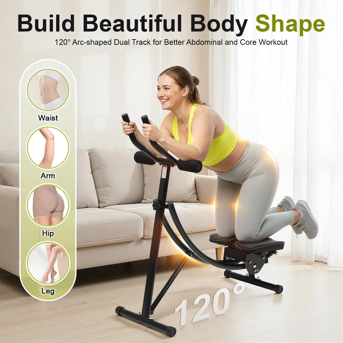 330lbs Capacity Ab Machine 3-Level Adjustable, Dual-Arc Track/Core Trainer with LED Display Foldable Home Gym Equipment