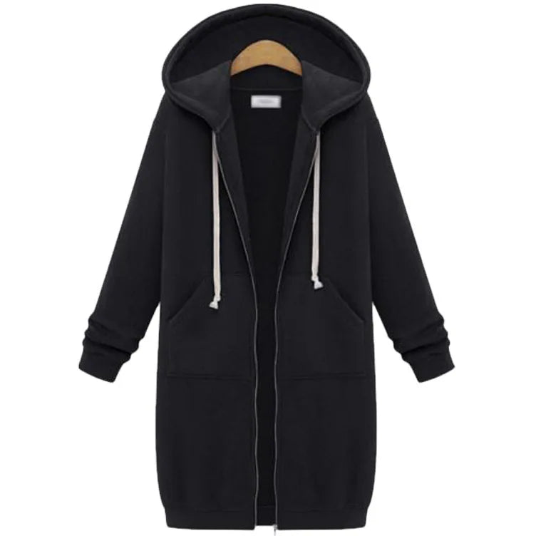 Autumn and Winter Women's Clothing American Hooded/Long-sleeved Medium and Long Sweater Fleece Jacket