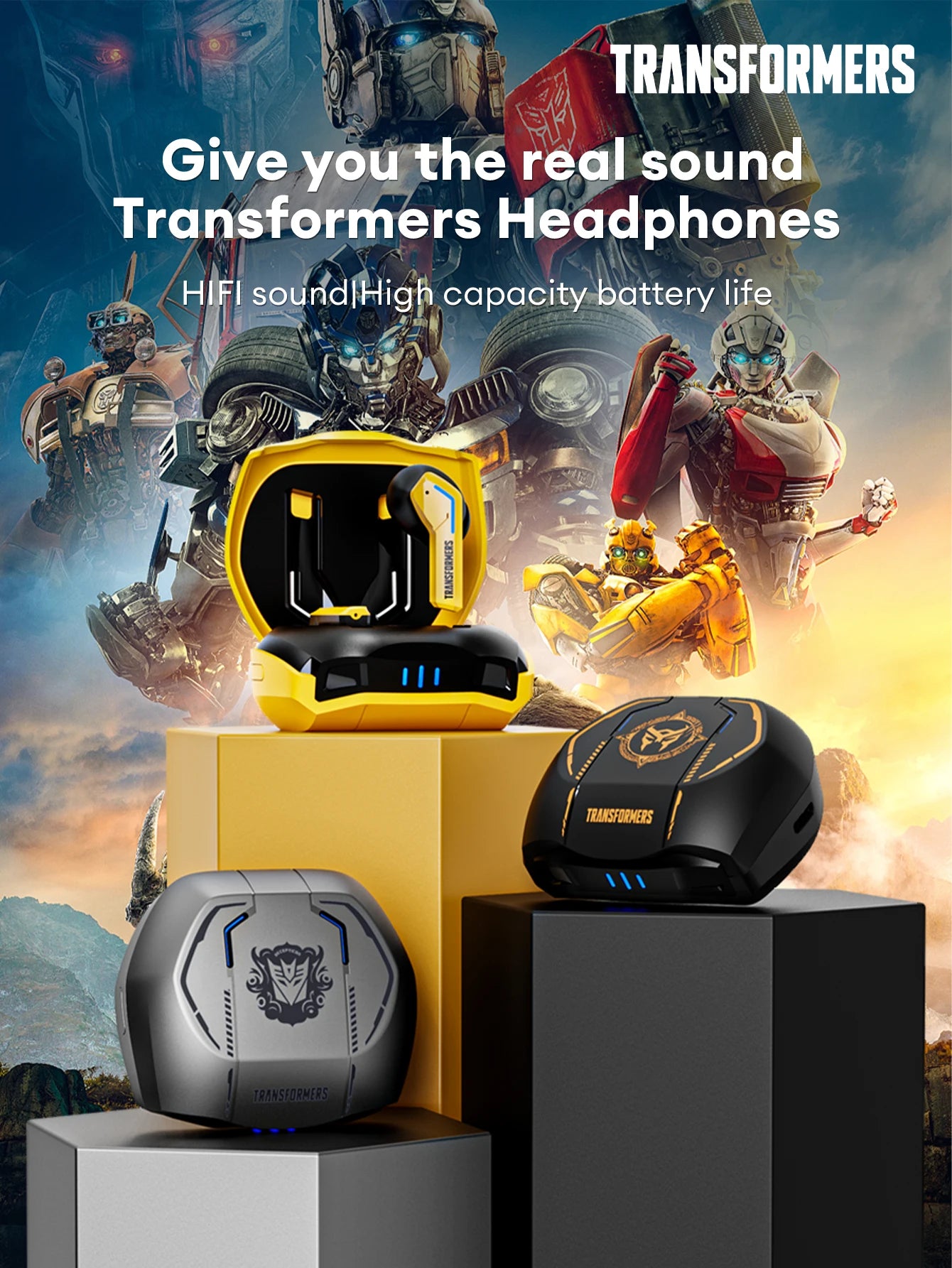 Ship From US Transformers TF-T06 Bluetooth Earphones Gaming Headset/Low Latency with Mic Headphones HD Call Wireless Earbuds