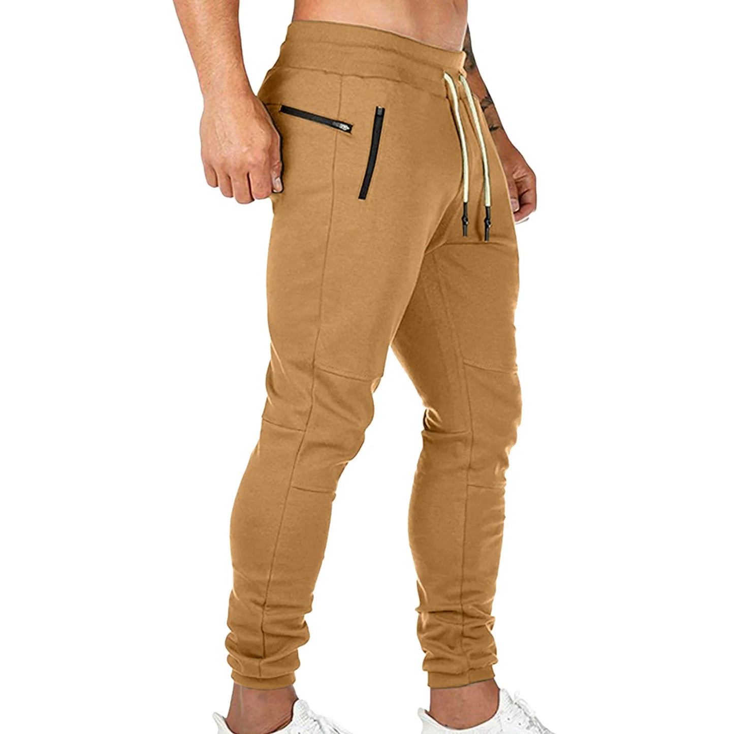 Cargo Pants for Men Solid Color Side Pockets Lace Up Waistband/Casual Trousers European American Fitness Athletic Trousers
